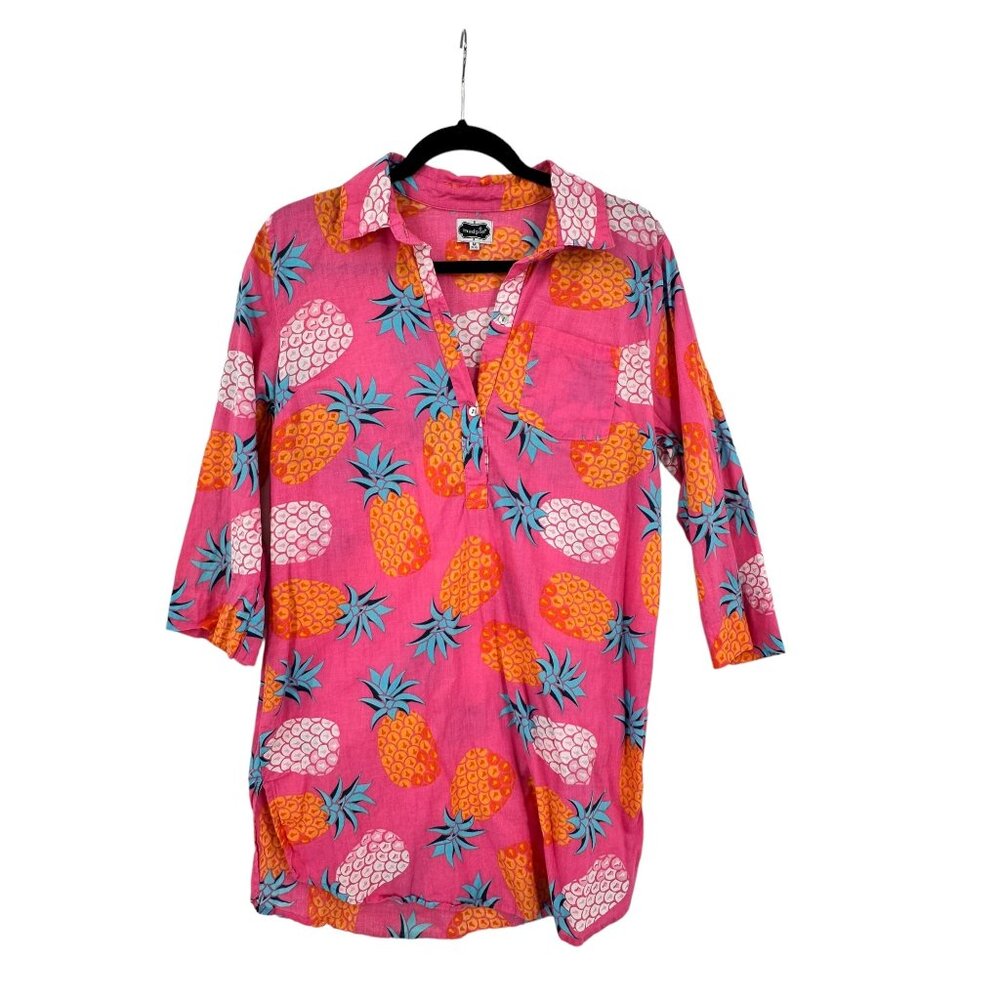 Women's Mudpie‎ Tunic Top Size Medium Colorful Bright 1/2 sleeves Beach Resort